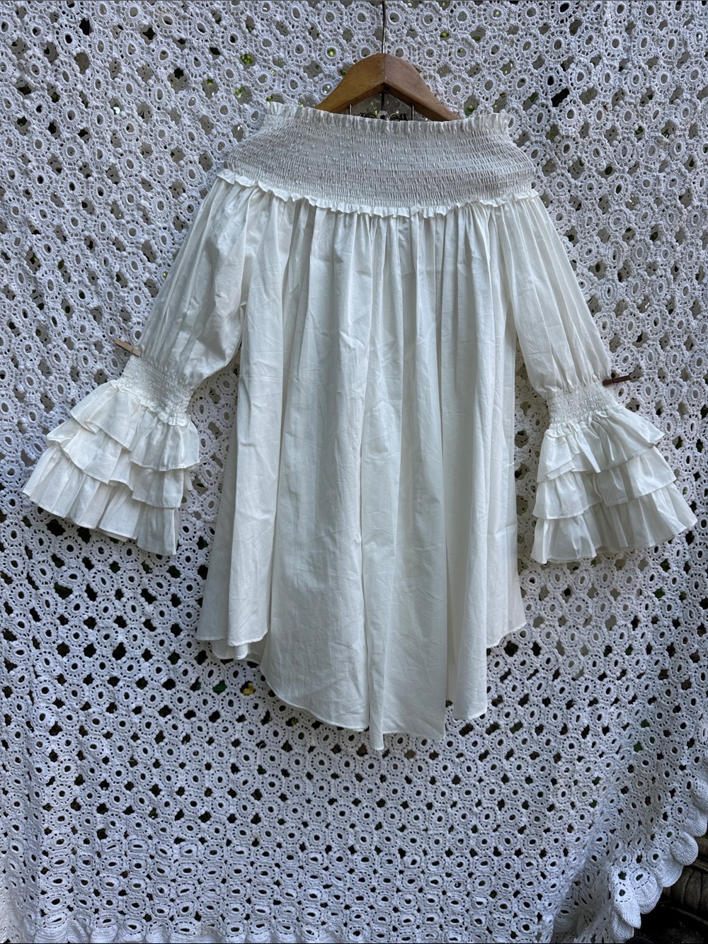 Off-Shoulder White Ruffle Sleeve Women's Top medium summer